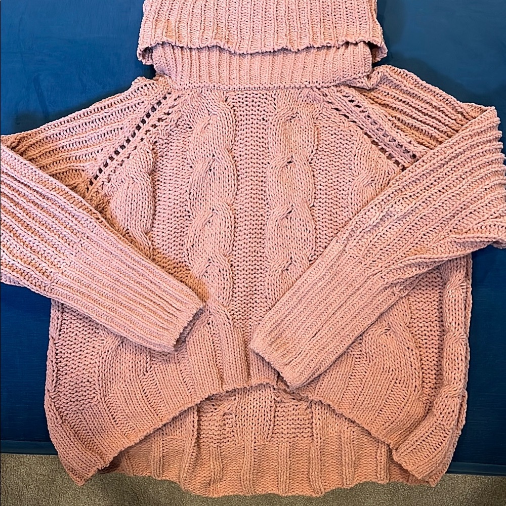 Cozy Dusty Pink Cable Knit Sweater